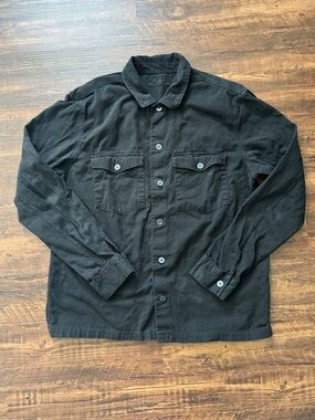 AllSaints Spotter Slim Fit Long Sleeve Black Overshirt | 100% Cotton